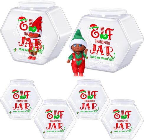 Zhehao 6 Pieces Christmas Elf Carrier, 73 oz Clear Plastic Jars with Lids Elves Transport Container Hexagon Jars with Elf Travel Stickers for Xmas Holiday Gift Decoration in Saudi Arabia