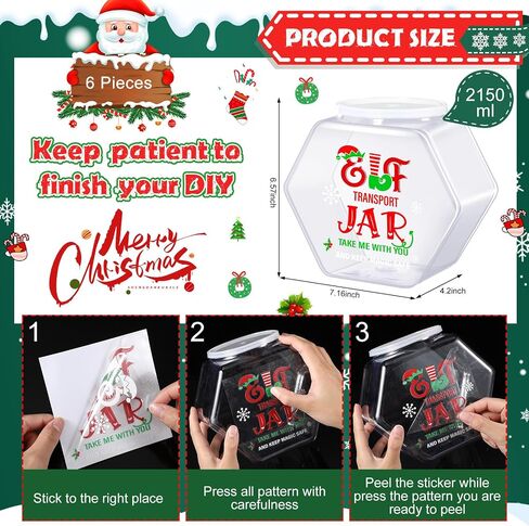 Zhehao 6 Pieces Christmas Elf Carrier, 73 oz Clear Plastic Jars with Lids Elves Transport Container Hexagon Jars with Elf Travel Stickers for Xmas Holiday Gift Decoration in Saudi Arabia