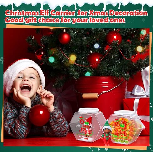Zhehao 6 Pieces Christmas Elf Carrier, 73 oz Clear Plastic Jars with Lids Elves Transport Container Hexagon Jars with Elf Travel Stickers for Xmas Holiday Gift Decoration in Saudi Arabia