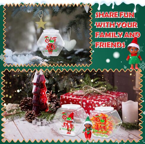 Zhehao 6 Pieces Christmas Elf Carrier, 73 oz Clear Plastic Jars with Lids Elves Transport Container Hexagon Jars with Elf Travel Stickers for Xmas Holiday Gift Decoration in Saudi Arabia