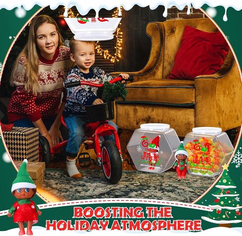 Zhehao 6 Pieces Christmas Elf Carrier, 73 oz Clear Plastic Jars with Lids Elves Transport Container Hexagon Jars with Elf Travel Stickers for Xmas Holiday Gift Decoration in Saudi Arabia