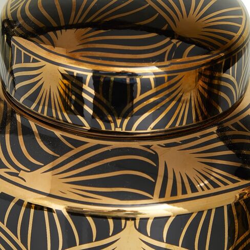 Deco 79 Ceramic Floral Decorative Jars with Gold Accents, Set of 2 14", 12"H, Black in Kuwait