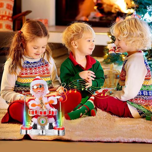 Jhua Christmas Santa Claus Decoration, Electric Singing Santa Claus Playing Drum Santa Toy with Music and LED Light Xmas Doll Toy Ornament for Christmas Party Home Festival Decorations in Kuwait