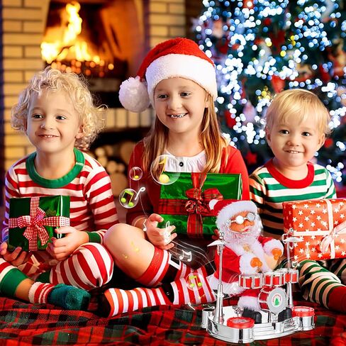 Jhua Christmas Santa Claus Decoration, Electric Singing Santa Claus Playing Drum Santa Toy with Music and LED Light Xmas Doll Toy Ornament for Christmas Party Home Festival Decorations in Kuwait