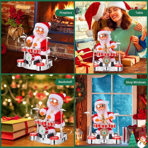 Jhua Christmas Santa Claus Decoration, Electric Singing Santa Claus Playing Drum Santa Toy with Music and LED Light Xmas Doll Toy Ornament for Christmas Party Home Festival Decorations in Kuwait