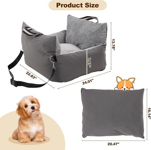 Dog Car Seat Travel Safety Booster Seat with Adjustable Straps & Detachable Cover & Non-Slip Base Washable Dog Car Seats Pet Travel Bed for Dog in Kuwait