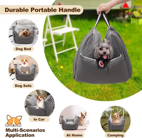 Dog Car Seat Travel Safety Booster Seat with Adjustable Straps & Detachable Cover & Non-Slip Base Washable Dog Car Seats Pet Travel Bed for Dog in Kuwait