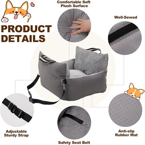 Dog Car Seat Travel Safety Booster Seat with Adjustable Straps & Detachable Cover & Non-Slip Base Washable Dog Car Seats Pet Travel Bed for Dog in Kuwait
