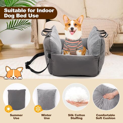 Dog Car Seat Travel Safety Booster Seat with Adjustable Straps & Detachable Cover & Non-Slip Base Washable Dog Car Seats Pet Travel Bed for Dog in Kuwait