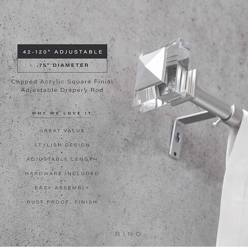 BINO Window Curtain Rod - 42" to 120", Silver - Drapery Curtain Rods for Windows Drapery Rods Adjustable Curtain Rod Modern Curtain Rod Window Rods for Curtains Decorative Curtain Rods in Kuwait