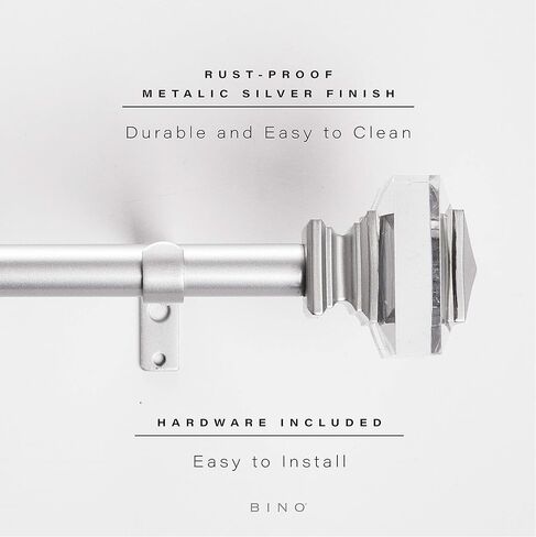 BINO Window Curtain Rod - 42" to 120", Silver - Drapery Curtain Rods for Windows Drapery Rods Adjustable Curtain Rod Modern Curtain Rod Window Rods for Curtains Decorative Curtain Rods in Kuwait