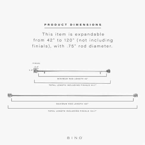 BINO Window Curtain Rod - 42" to 120", Silver - Drapery Curtain Rods for Windows Drapery Rods Adjustable Curtain Rod Modern Curtain Rod Window Rods for Curtains Decorative Curtain Rods in Kuwait