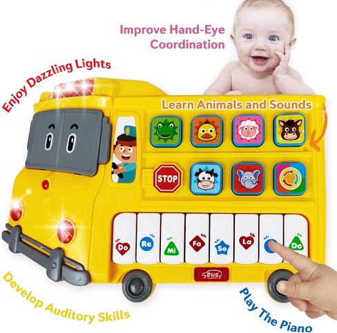 Learning School Bus Toy w/ Lights and Music – 8 Musical Note Piano Keys, 6 Animal Sounds Buttons and Mode Button – Toy Bus w/ Flashing Lights – Fun Toy School Bus for Toddlers 18+ Months in Kuwait