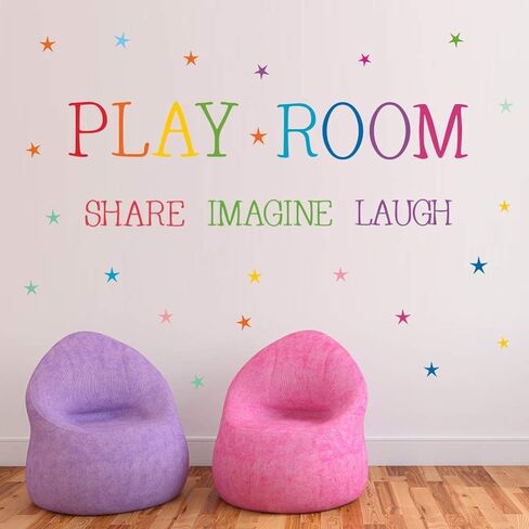 Playroom Share Imagine Laugh Wall Sticker, Inspirational Quote Wall Decals,Colorful Stars Playroom Sticker for Wall Classroom Nursery Decoration in Saudi Arabia