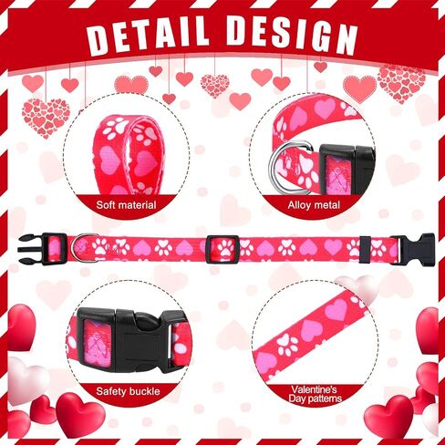 6 Pack Valentine's Day Dog Collar Puppy Collars for Small Medium Large Dogs Adjustable Puppy Dog Collar Male Female Basic Dog Collars Soft Comfy Cat Collar with Plastic Buckle (Large) in Saudi Arabia