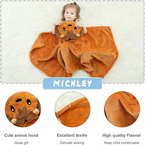MICHLEY Baby Hooded Swaddling Blanket for Boys Girls, Animal Face Toddler Fall Winter Throw Blankets 0-3 Years(Bear) in Saudi Arabia