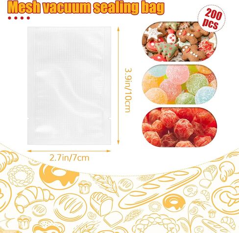 DLOnline 200 Pack 2.7x3.9 Inch Clear Textured Vacuum Sealer Bags with Tear Notch, One-Side Textured and One-Side Clear, Food-Grade Storage Pouches for Snacks, Candy, Grains, Meats and More in Kuwait