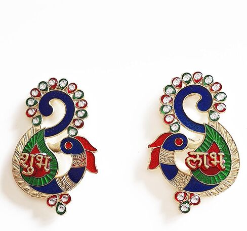 ملصقات Meenakri Peacock Diwali Shubh Labh لحفلات Diwali Indian Puja لحفلات الزفاف والمهرجانات من الأكريليك رانجولي ديكور المكاتب هدية ديكور المنزل التقليدي لمهرجان تزيين الأرضيات الداخلية للمنزل in Saudi Arabia