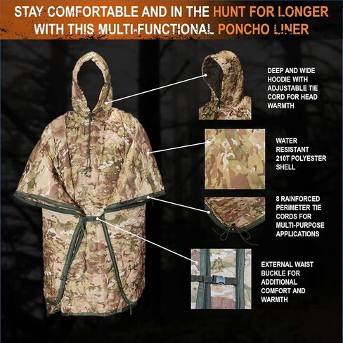 PONCHO LINER Military Woobie Blanket w/Hoodie. Great w/Rain Ponchos and can use as Camping Quilt, Sleeping Bag and Shelter in Saudi Arabia