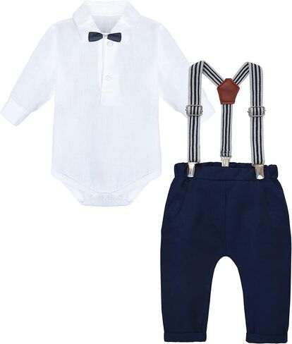 Lilax Baby Boy Clothes Formal Suit, Gentleman Set Romper + Pants + Suspender, Newborn Boy Outfits in Saudi Arabia