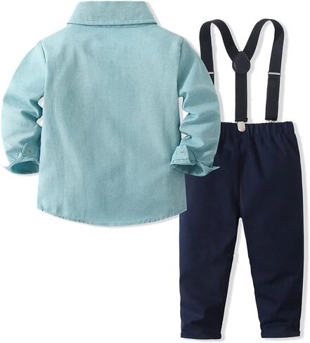 YUN HAO Toddler Baby Boy Clothes Gentleman Clothing Suit Bow Ties Shirts + Suspenders Pants Outfits in Saudi Arabia