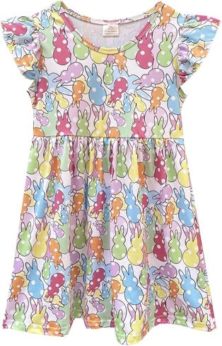 Adorable Easter Little Kid Girls Bunny Print Dress, Fit for 1-7 Years Toddler Girls Rabbit Skirt, Knee Length, Long Sleeves Dots bunny/6-7 Years in Saudi Arabia