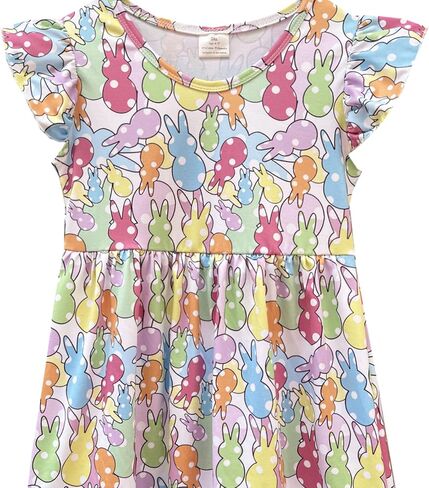 Adorable Easter Little Kid Girls Bunny Print Dress, Fit for 1-7 Years Toddler Girls Rabbit Skirt, Knee Length, Long Sleeves Dots bunny/6-7 Years in Saudi Arabia