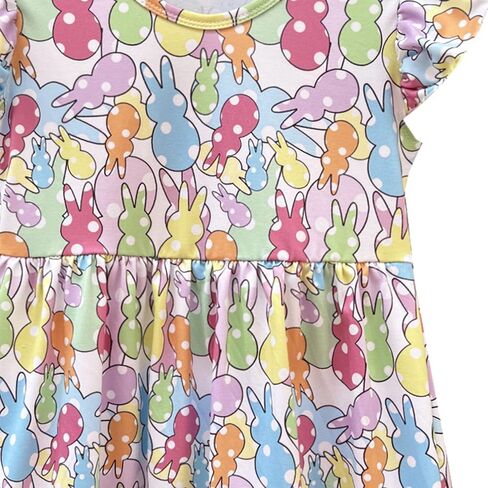 Adorable Easter Little Kid Girls Bunny Print Dress, Fit for 1-7 Years Toddler Girls Rabbit Skirt, Knee Length, Long Sleeves Dots bunny/6-7 Years in Saudi Arabia