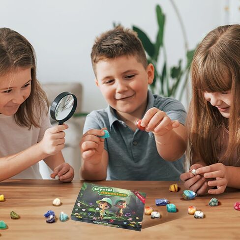 Apengshi الكريستال الطبيعي 24 شعرية الحجر الخام المعادن صندوق أعمى مجموعة شفاء كريستال للأطفال العلوم التعليمية تعميم مجموعة هدية صندوق الديكور in Kuwait