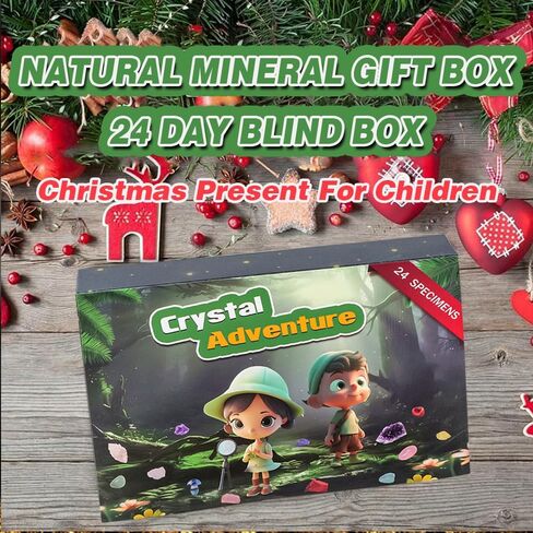 Apengshi الكريستال الطبيعي 24 شعرية الحجر الخام المعادن صندوق أعمى مجموعة شفاء كريستال للأطفال العلوم التعليمية تعميم مجموعة هدية صندوق الديكور in Kuwait