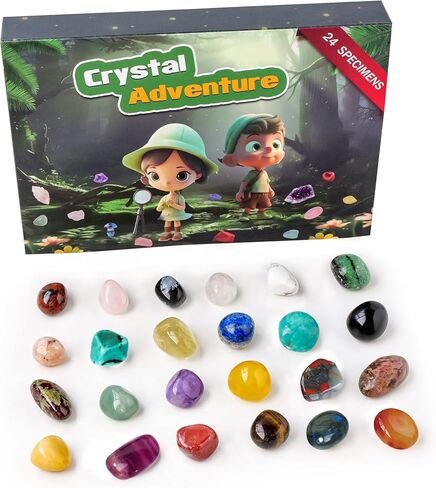 Apengshi الكريستال الطبيعي 24 شعرية الحجر الخام المعادن صندوق أعمى مجموعة شفاء كريستال للأطفال العلوم التعليمية تعميم مجموعة هدية صندوق الديكور in Kuwait