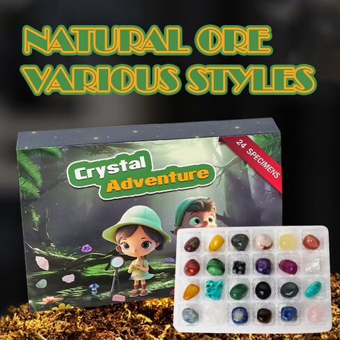 Apengshi الكريستال الطبيعي 24 شعرية الحجر الخام المعادن صندوق أعمى مجموعة شفاء كريستال للأطفال العلوم التعليمية تعميم مجموعة هدية صندوق الديكور in Kuwait