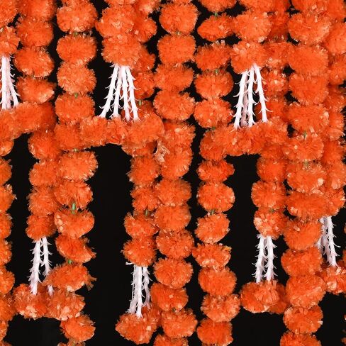Krati Exports 5 قطع - إكليل القطيفة البرتقالي بطول 5 أقدام | ديكور غطاء حفل الزفاف الهندي/الأمريكي، إكليل الزفاف الصناعي، ديكور الديوالي، زهور الربيع بوش! in Kuwait
