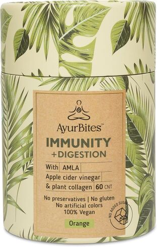 AyurBites Vitamin C & Immunity + Digestion Booster Gummies with Amla, Apple Cider Vinegar, Plant Collagen - 60 Count, 30 Days in Saudi Arabia