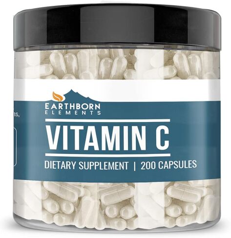 Earthborn Elements Vitamin C 200 Capsules, Pure & Undiluted, No Additives in Saudi Arabia