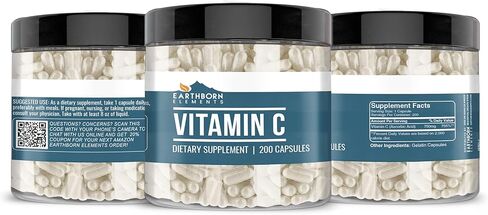 Earthborn Elements Vitamin C 200 Capsules, Pure & Undiluted, No Additives in Saudi Arabia