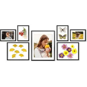 Frametory, Floating Picture Frames Set - Gold Metal Photo Frames - Real Glass - Displays One 11x14, Two 8x10, And Four 5x7 Inch Photos for Home Decoration