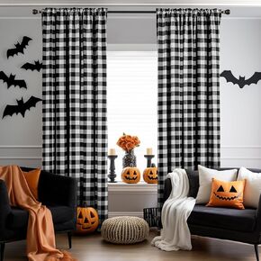 Melodieux Buffalo Check Plaid Curtains for Living Room, Bedroom Farmhouse Gingham Style Cotton Texture Rod Pocket Semi Curtain Drapes, Black, 52 x 84 Inch(2 Panels) in Kuwait