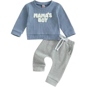 TheFound Toddler Baby Boy Outfit Mamas Boy Baby Clothes Long Sleeve Sweatshirt Jogger Pants Cute Newborn Fall Set