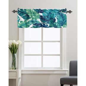 Kitchen Valance for Windows Rod Pocket Curtain Valances Turquoise Green Banana Leaves Tropical Palm Leaf Privacy Short Curtains Panels Window Treatment for Living Room Bedroom Bathroom Jungle Plant in Kuwait