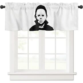 TTBDKKDM Halloween Window Valance for Kitchen Living Room Bedroom Jack Skellington and Sally Window Curtain for Halloween Decorations and Supplies Rod Pocket Window Treatment Valance Short Curtain