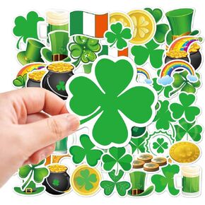 Angjiny 50 قطعة من ملصقات عيد القديس باتريك، ملصقات منقوشة على شكل شامروك، ملصقات نافذة شامروك خضراء، ملصقات نافذة شامروك ثابتة لديكور الربيع الأيرلندي in Kuwait