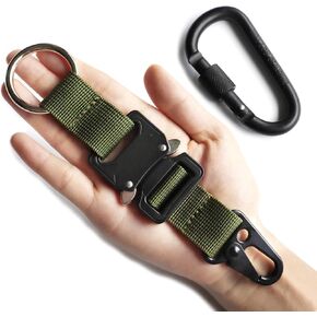 aYrap Military Tactical Keychain for Men with Quick Release Metal Buckle EDC Gear Clips with HK Clip and Stainless Steel Ring
