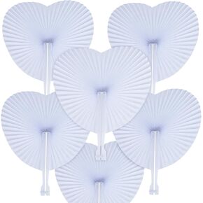 Pangda 24 Pack Folding Fans Paper Fans Heart Shaped Assortment with Plastic Handle for Wedding Favor Party Bag Filler, White in Saudi Arabia