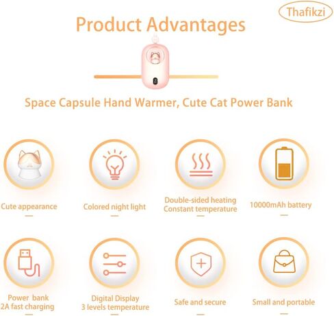 شاحن محمول لطيف بقوة 10000 مللي أمبير في الساعة، جهاز تدفئة اليد قابل لإعادة الشحن، 3 مستويات للحرارة، تسخين على الوجهين مع سخان شاشة رقمية، شحن سريع، أضواء ملونة للطاقة المتنقلة 3 في 1 in Kuwait