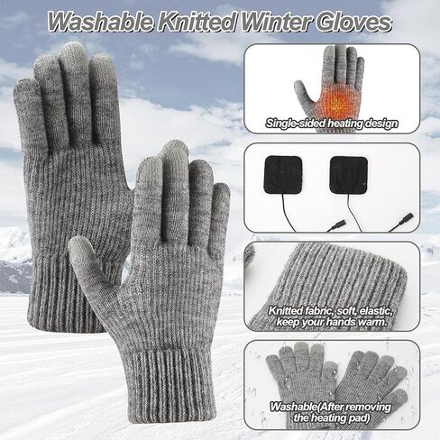 BicycleStore USB Heated Gloves, Winter Warm Heated Gloves with 3 Adjustable Temperature Electric Touchscreen Gloves Hand Warmers Work Gloves Unisex Washable Knitting Glove for Men Women Indoor Outdoor in Kuwait