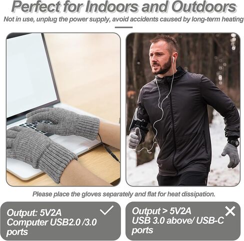 BicycleStore USB Heated Gloves, Winter Warm Heated Gloves with 3 Adjustable Temperature Electric Touchscreen Gloves Hand Warmers Work Gloves Unisex Washable Knitting Glove for Men Women Indoor Outdoor in Kuwait