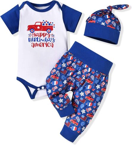 ملابس أطفال حديثي الولادة من Unutiylo ملابس أطفال أولادي في الرابع من يوليو طقم ملابس للأطفال الأولاد والبنات in Kuwait