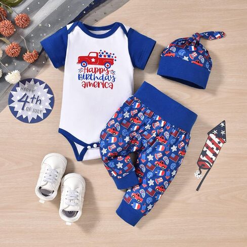 ملابس أطفال حديثي الولادة من Unutiylo ملابس أطفال أولادي في الرابع من يوليو طقم ملابس للأطفال الأولاد والبنات in Kuwait