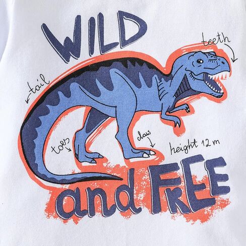 Camidy 5Pcs Baby Boy Clothes Dinosaur Long Sleeve Romper Top+ Pants+ Hat+ Gloves Infant Spring Outfits Set 0-12 Months in Kuwait